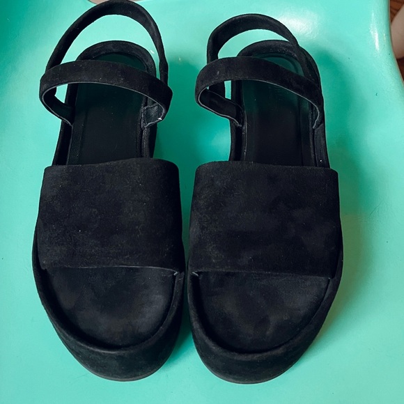 FURLA CAPRICCIO SLINGBACK BLACK PLATFORM SUEDE SANDALS - Picture 2 of 11